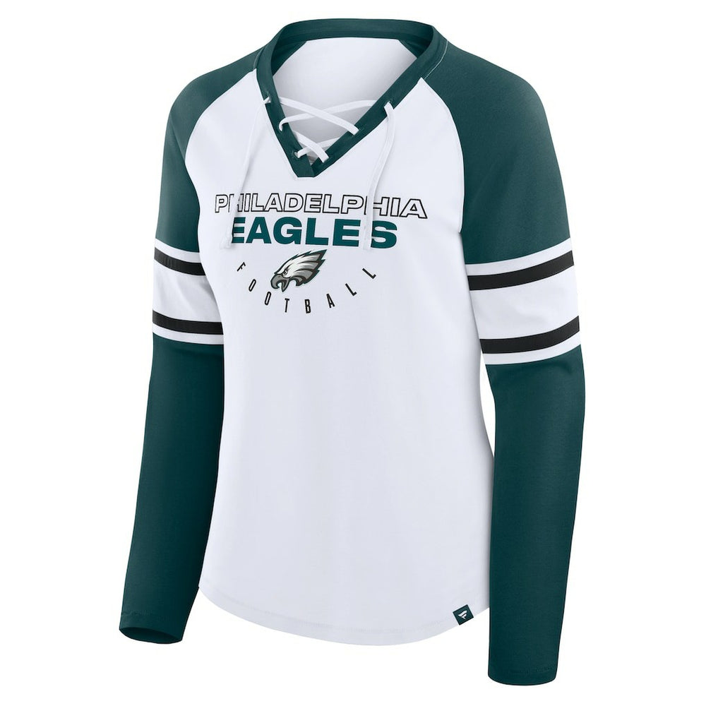 Philadelphia Eagles Women's Redzone Blitz Package Raglan Lace-Up V-Neck Long Sleeve T-Shirt White/Green