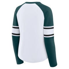 Philadelphia Eagles Women's Redzone Blitz Package Raglan Lace-Up V-Neck Long Sleeve T-Shirt White/Green