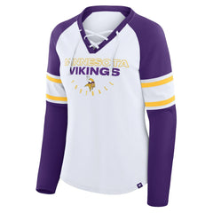 Minnesota Vikings Women's Redzone Blitz Package Raglan Lace-Up V-Neck Long Sleeve T-Shirt White/Purple