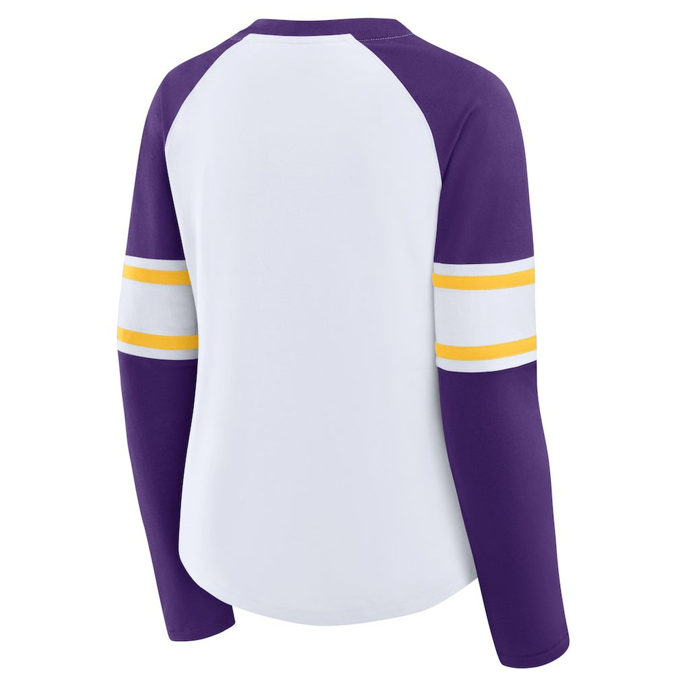 Minnesota Vikings Women's Redzone Blitz Package Raglan Lace-Up V-Neck Long Sleeve T-Shirt White/Purple