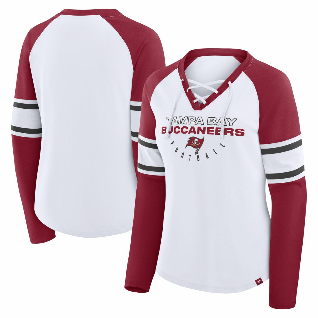 Tampa Bay Buccaneers Women's Redzone Blitz Package Raglan Lace-Up V-Neck Long Sleeve T-Shirt White/Red