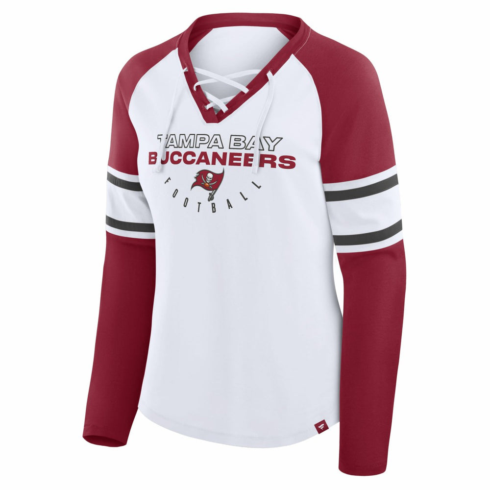 Tampa Bay Buccaneers Women's Redzone Blitz Package Raglan Lace-Up V-Neck Long Sleeve T-Shirt White/Red
