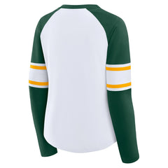 Green Bay Packers Women's Redzone Blitz Package Raglan Lace-Up V-Neck Long Sleeve T-Shirt White/Green