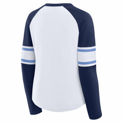 Tennessee Titans Women's Redzone Blitz Package Raglan Lace-Up V-Neck Long Sleeve T-Shirt White/Navy