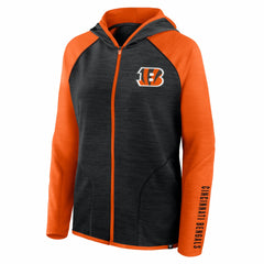 Cincinnati Bengals Women's Redzone End Around Pass Raglan Full-Zip Hoodie Black/Orange