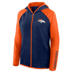 Denver Broncos Women's Redzone End Around Pass Raglan Full-Zip Hoodie Navy/Orange