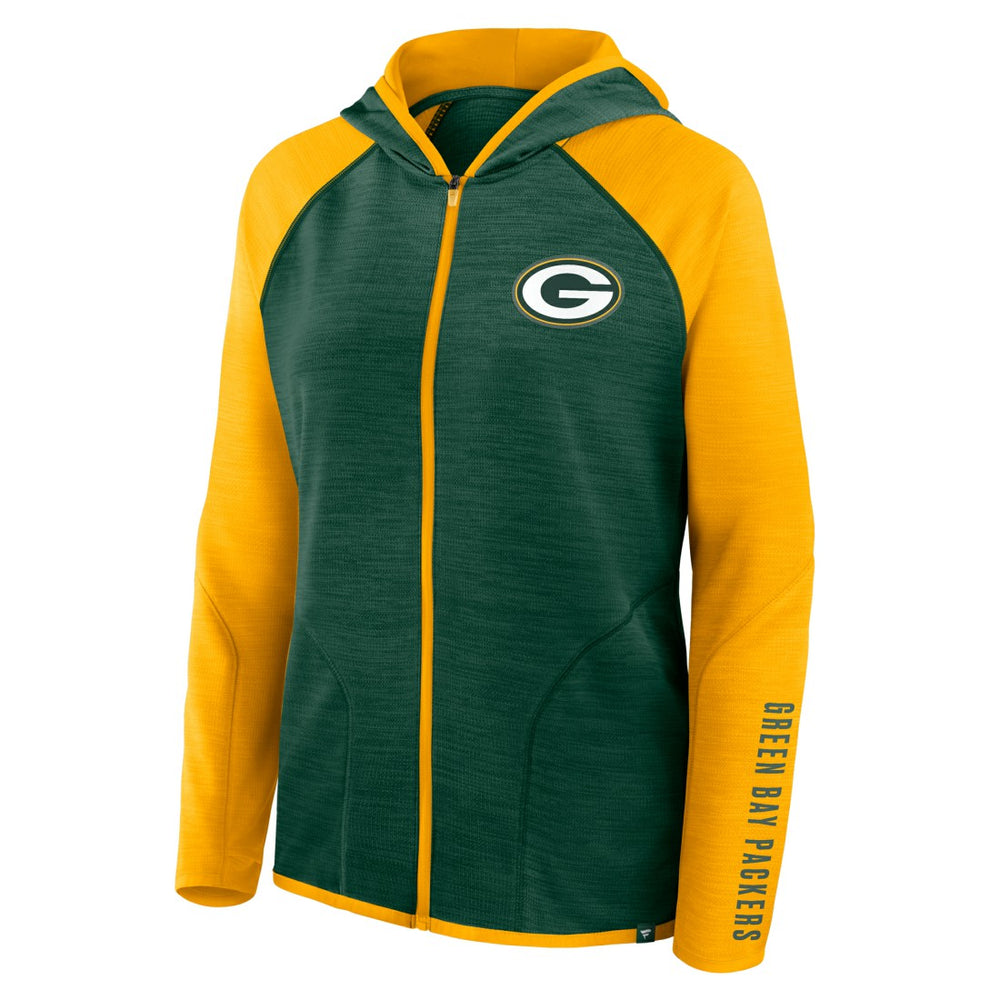 Green Bay Packers Women's Redzone End Around Pass Raglan Full-Zip Hoodie Green/Gold