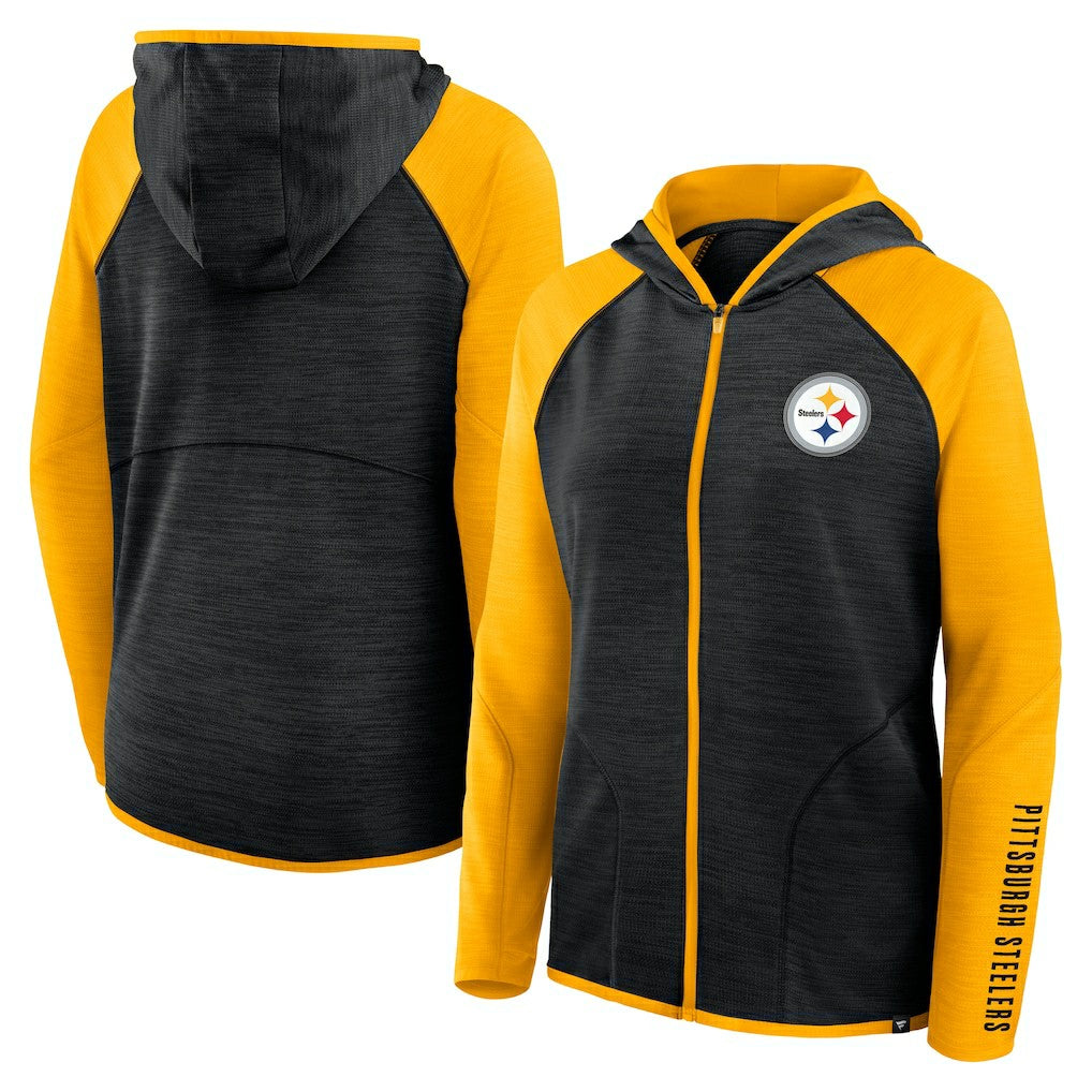 Pittsburgh Steelers Women's Redzone End Around Pass Raglan Full-Zip Hoodie Black/Gold
