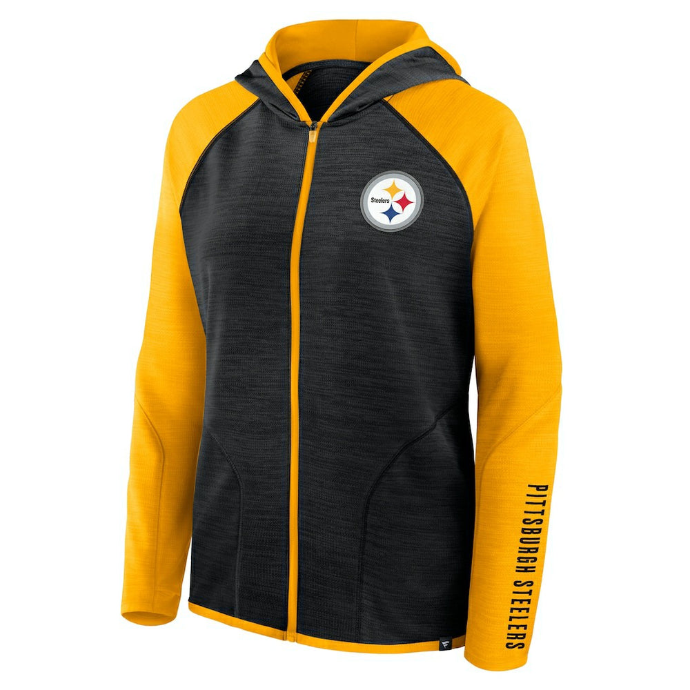 Pittsburgh Steelers Women's Redzone End Around Pass Raglan Full-Zip Hoodie Black/Gold