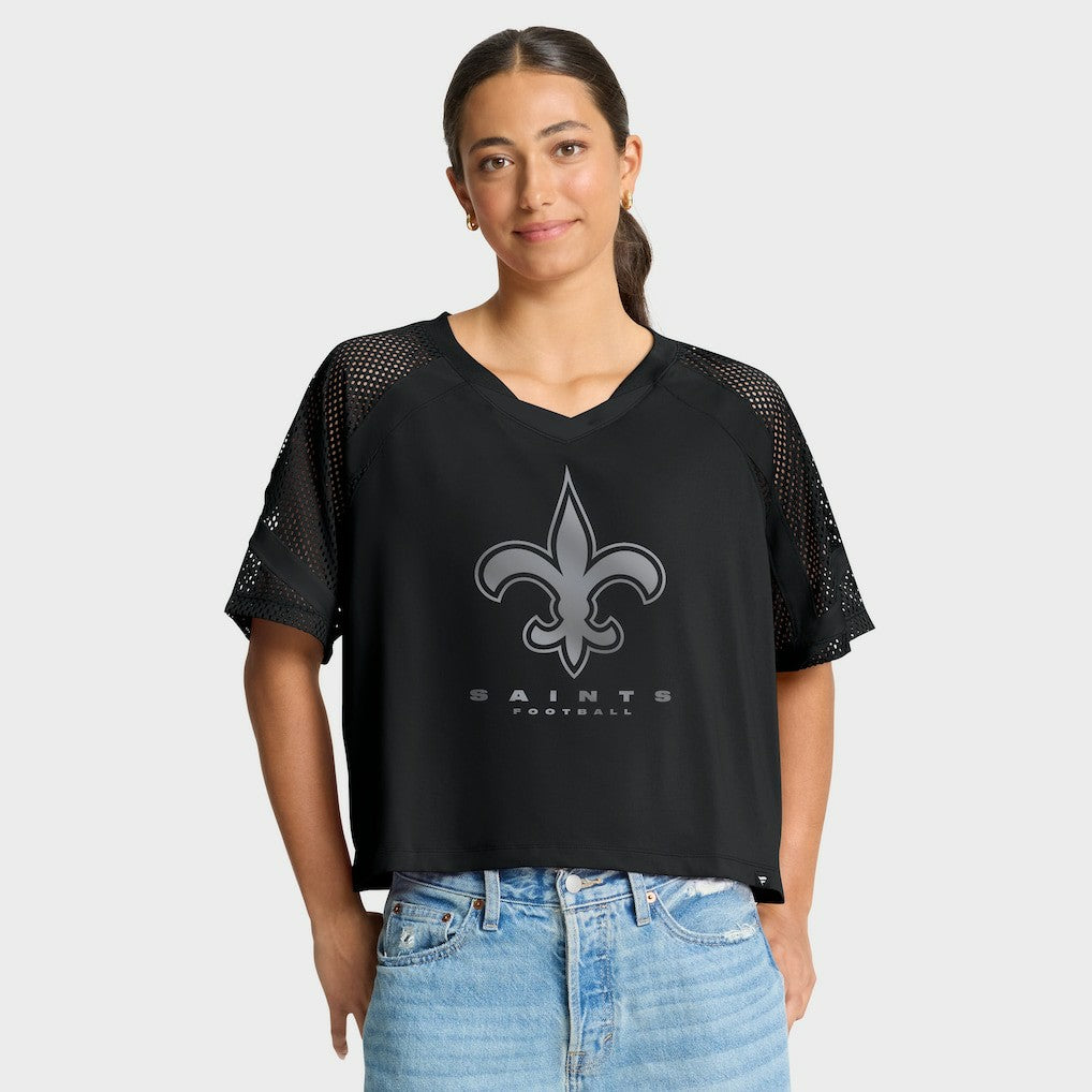 NFL New Orleans Saints Women's Oversized Raglan V-Neck Blackout Fashion Jersey sale