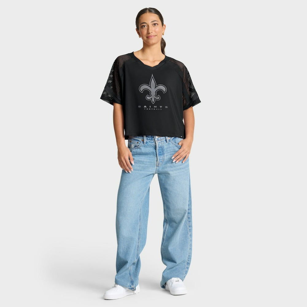 NFL New Orleans Saints Women's Oversized Raglan V-Neck Blackout Fashion Jersey sale
