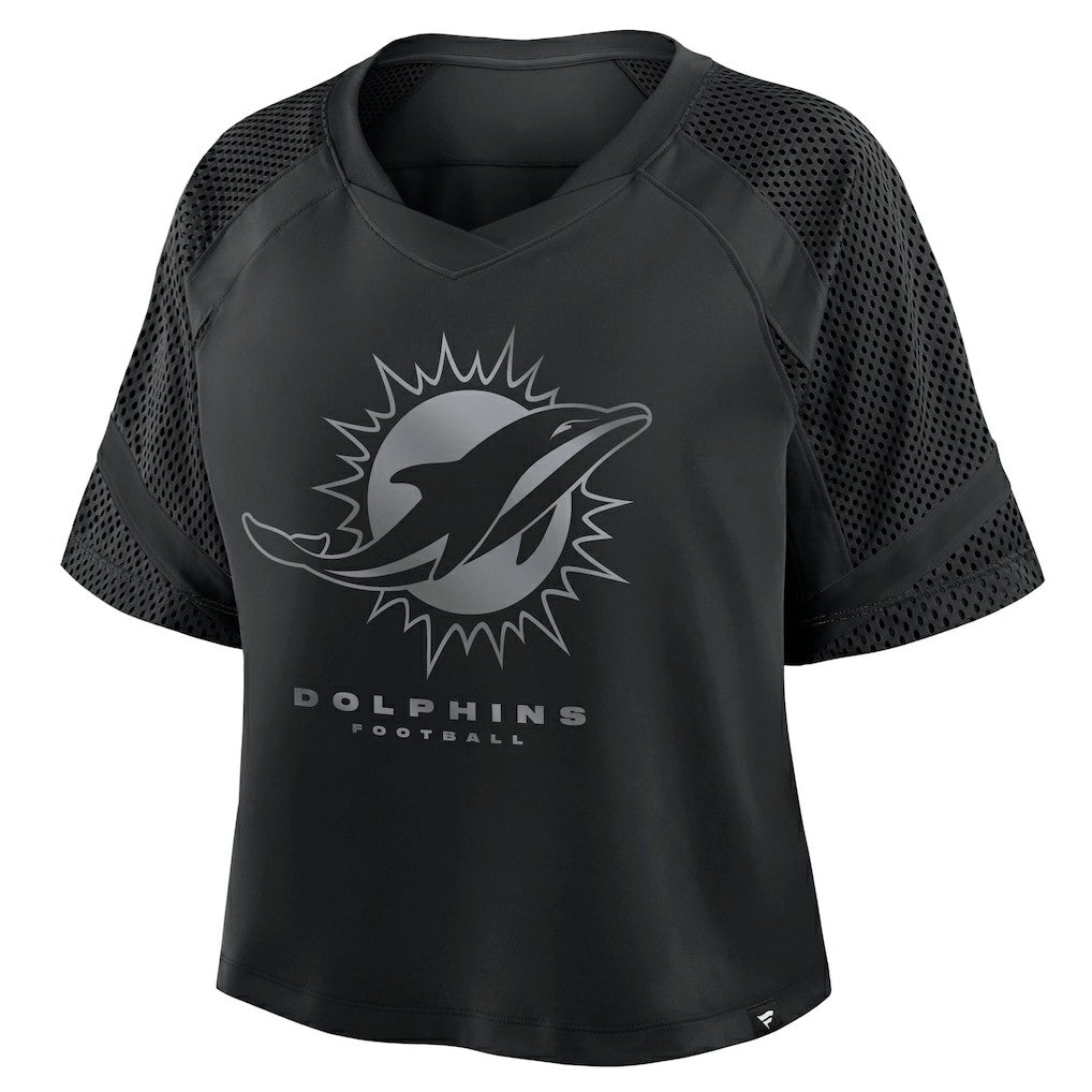 Miami Dolphins Women's Oversized Raglan V-Neck Blackout Fashion Jersey