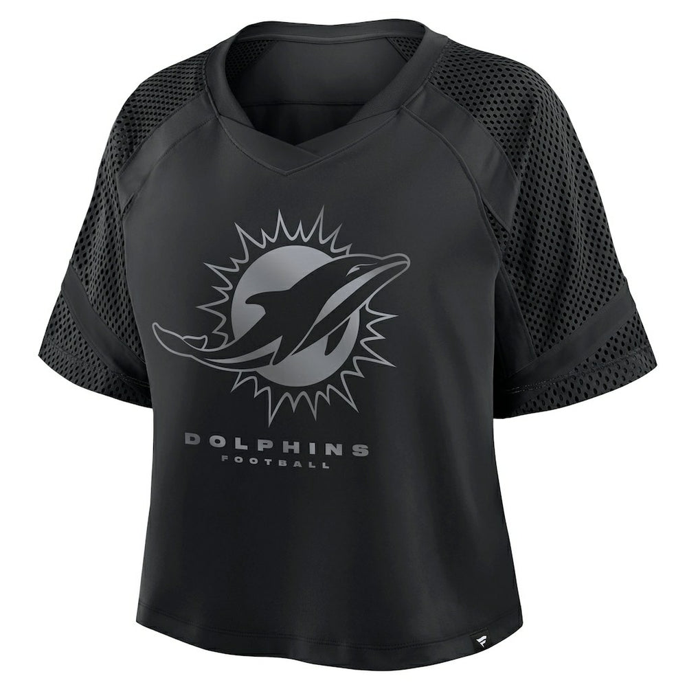 Miami Dolphins Women's Oversized Raglan V-Neck Blackout Fashion Jersey