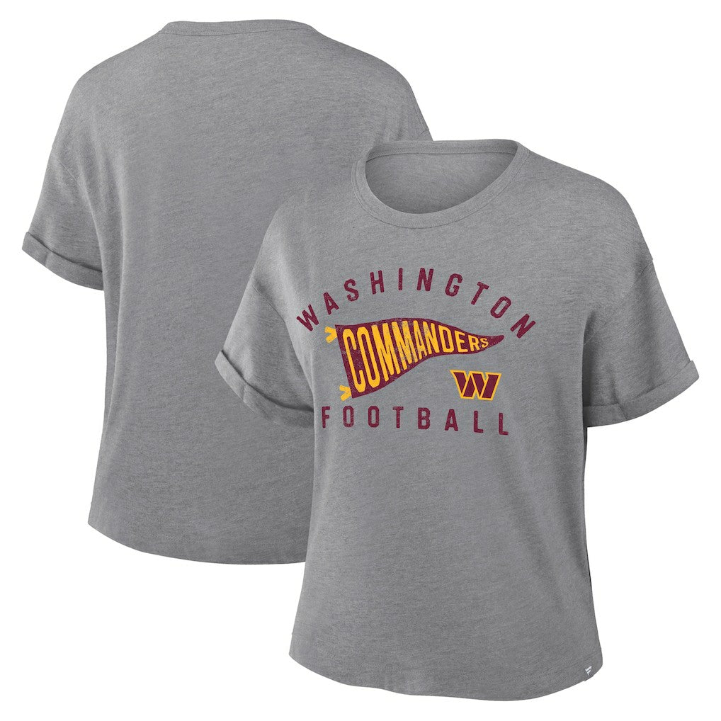 Washington Commanders Women's Pennant Wave Tribute Tri-Blend Boxy T-Shirt Heather Gray
