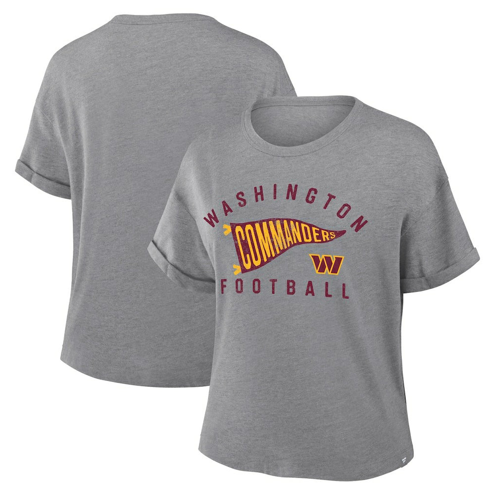 Washington Commanders Women's Pennant Wave Tribute Tri-Blend Boxy T-Shirt Heather Gray