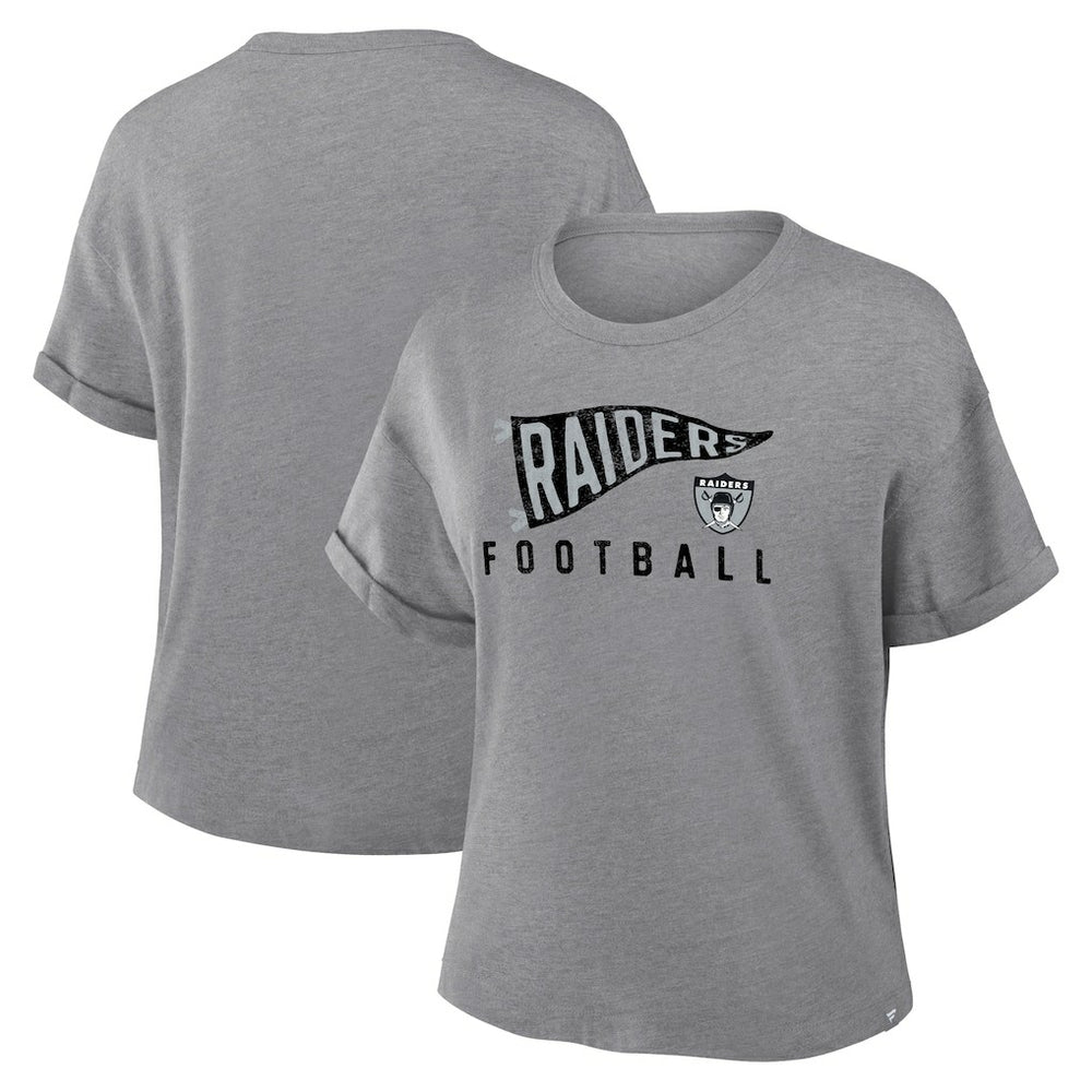 Las Vegas Raiders Women's Pennant Wave Tribute Tri-Blend Boxy T-Shirt Heather Gray