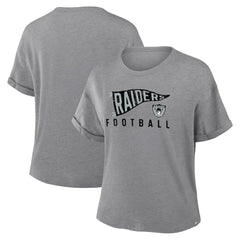 Las Vegas Raiders Women's Pennant Wave Tribute Tri-Blend Boxy T-Shirt Heather Gray