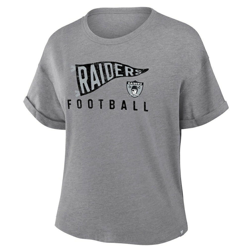 Las Vegas Raiders Women's Pennant Wave Tribute Tri-Blend Boxy T-Shirt Heather Gray