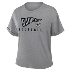 Las Vegas Raiders Women's Pennant Wave Tribute Tri-Blend Boxy T-Shirt Heather Gray