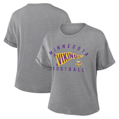 Minnesota Vikings Women's Pennant Wave Tribute Tri-Blend Boxy T-Shirt Heather Gray