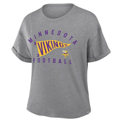 Minnesota Vikings Women's Pennant Wave Tribute Tri-Blend Boxy T-Shirt Heather Gray