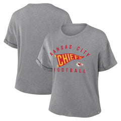 Kansas City Chiefs Women's Pennant Wave Tribute Tri-Blend Boxy T-Shirt Heather Gray