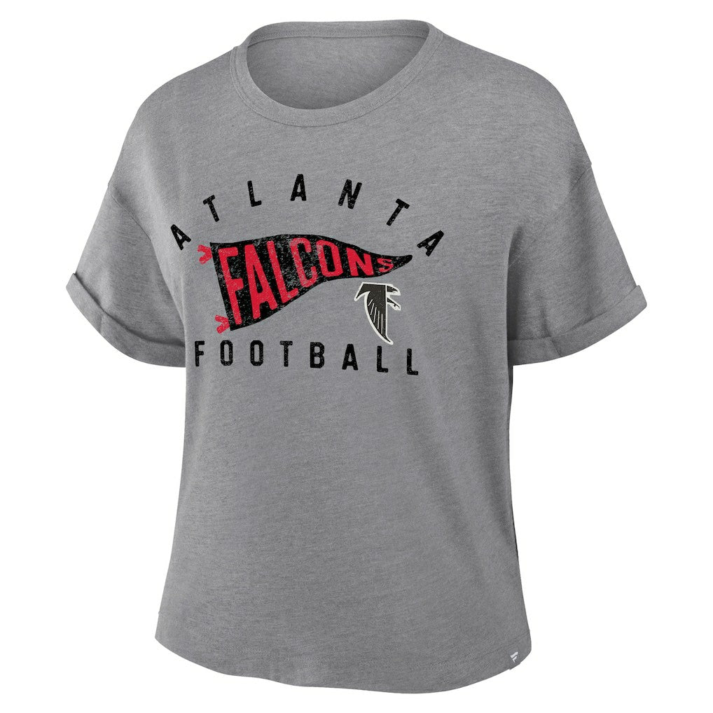 Atlanta Falcons Women's Pennant Wave Tribute Tri-Blend Boxy T-Shirt Heather Gray