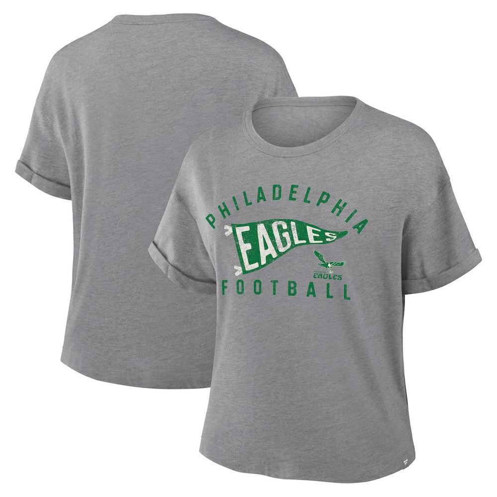 Philadelphia Eagles Women's Pennant Wave Tribute Tri-Blend Boxy T-Shirt Heather Gray