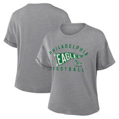 Philadelphia Eagles Women's Pennant Wave Tribute Tri-Blend Boxy T-Shirt Heather Gray