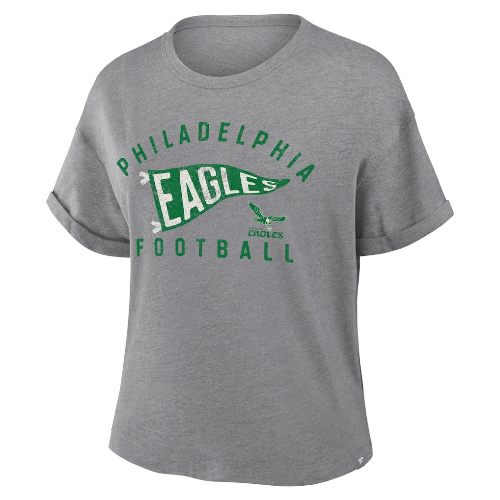 Philadelphia Eagles Women's Pennant Wave Tribute Tri-Blend Boxy T-Shirt Heather Gray
