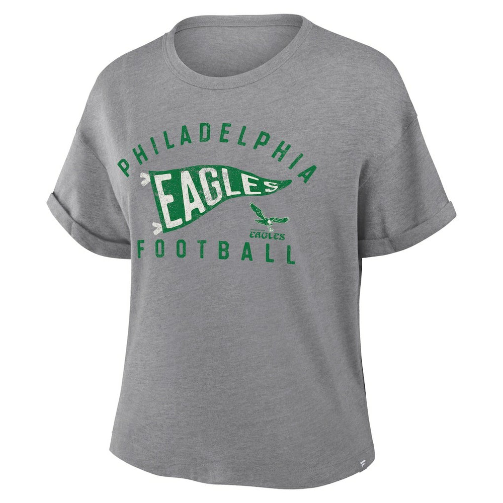 Philadelphia Eagles Women's Pennant Wave Tribute Tri-Blend Boxy T-Shirt Heather Gray