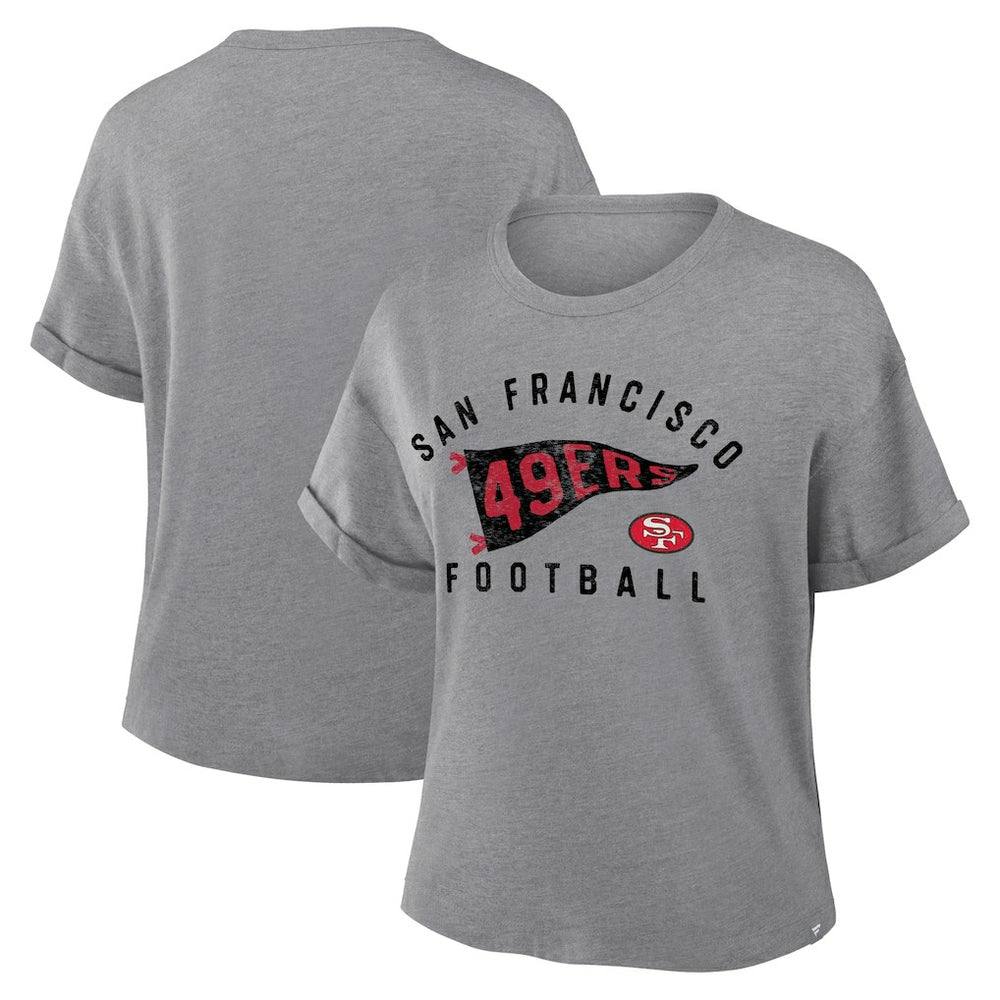 San Francisco 49ers Women's Pennant Wave Tribute Tri-Blend Boxy T-Shirt Heather Gray