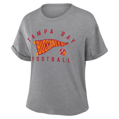 Tampa Bay Buccaneers Women's Pennant Wave Tribute Tri-Blend Boxy T-Shirt Heather Gray