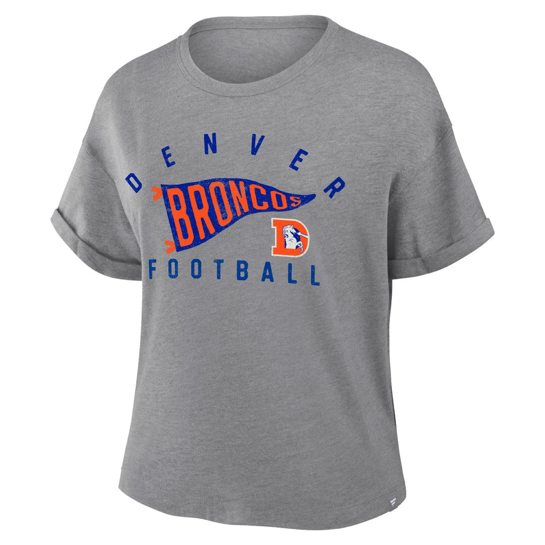 Denver Broncos Women's Pennant Wave Tribute Tri-Blend Boxy T-Shirt Heather Gray