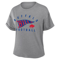 Buffalo Bills Women's Pennant Wave Tribute Tri-Blend Boxy T-Shirt Heather Gray