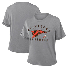 Cleveland Browns Women's Pennant Wave Tribute Tri-Blend Boxy T-Shirt Heather Gray