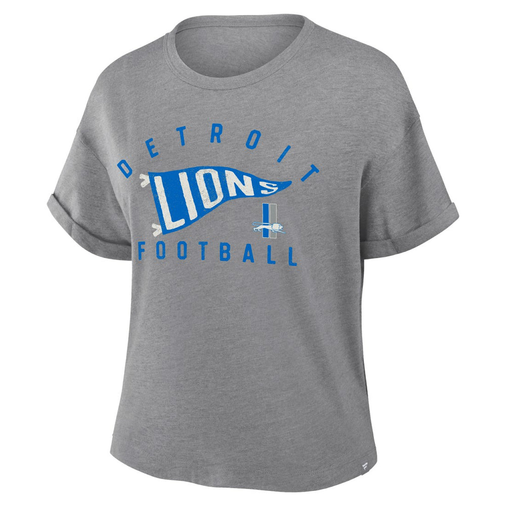 Detroit Lions Women's Pennant Wave Tribute Tri-Blend Boxy T-Shirt Heather Gray