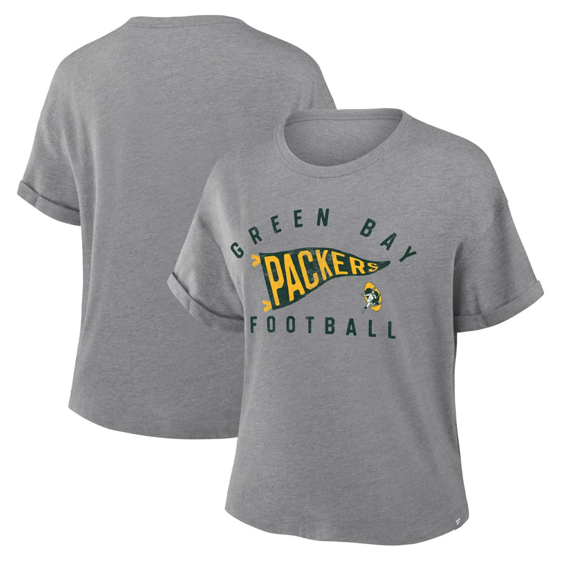 Green Bay Packers Women's Pennant Wave Tribute Tri-Blend Boxy T-Shirt Heather Gray