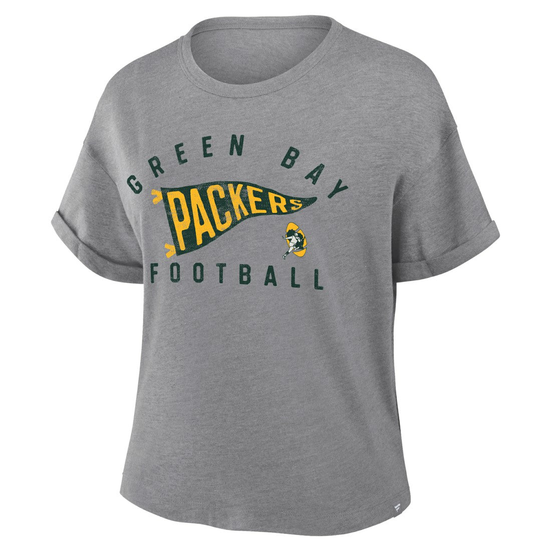Green Bay Packers Women's Pennant Wave Tribute Tri-Blend Boxy T-Shirt Heather Gray