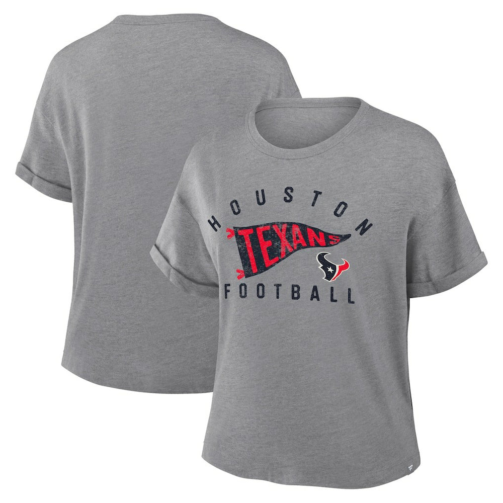 Houston Texans Women's Pennant Wave Tribute Tri-Blend Boxy T-Shirt Heather Gray