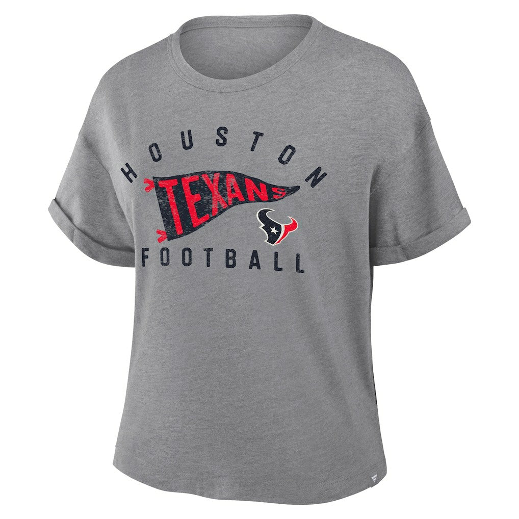 Houston Texans Women's Pennant Wave Tribute Tri-Blend Boxy T-Shirt Heather Gray