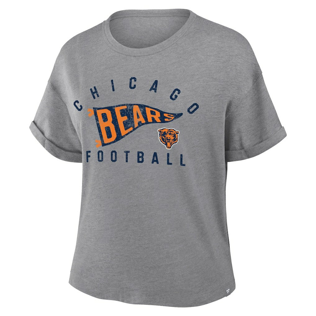 Chicago Bears Women's Pennant Wave Tribute Tri-Blend Boxy T-Shirt Heather Gray