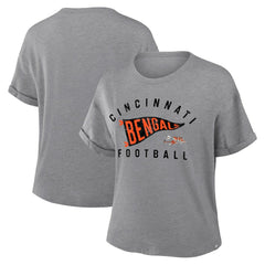 Cincinnati Bengals Women's Pennant Wave Tribute Tri-Blend Boxy T-Shirt Heather Gray
