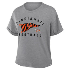 Cincinnati Bengals Women's Pennant Wave Tribute Tri-Blend Boxy T-Shirt Heather Gray