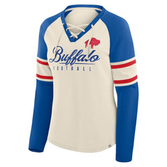 Buffalo Bills Women's Hometown Gridiron Hero Raglan Lace-Up V-Neck Long Sleeve T-Shirt Cream/Royal
