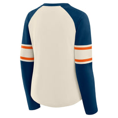 Chicago Bears Women's Hometown Gridiron Hero Raglan Lace-Up V-Neck Long Sleeve T-Shirt Cream/Navy