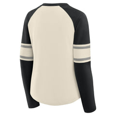 Las Vegas Raiders Women's Hometown Gridiron Hero Raglan Lace-Up V-Neck Long Sleeve T-Shirt Cream/Black