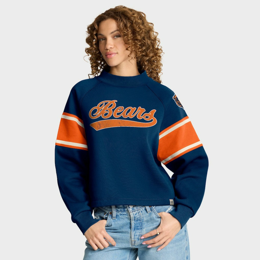 Chicago Bears Oversized Hometown Toss Sweep Mock Neck Pullover Navy