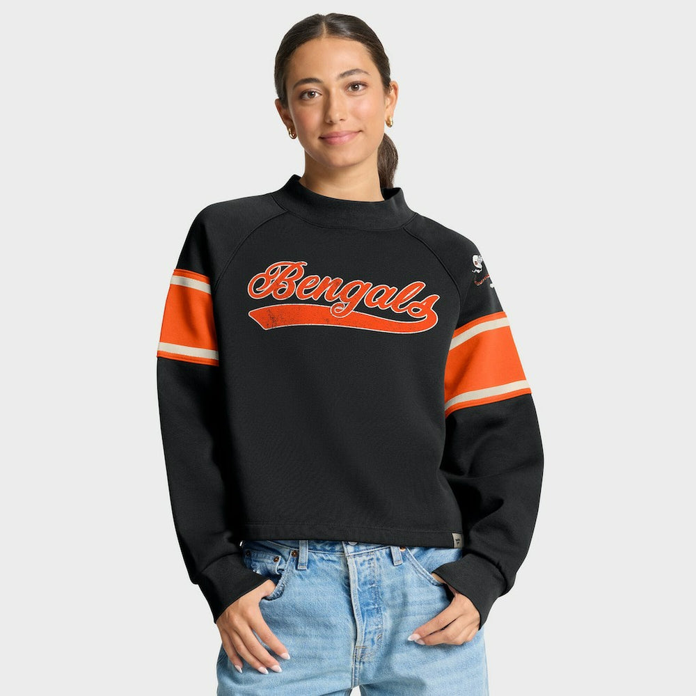 Cincinnati Bengals Oversized Hometown Toss Sweep Mock Neck Pullover Black