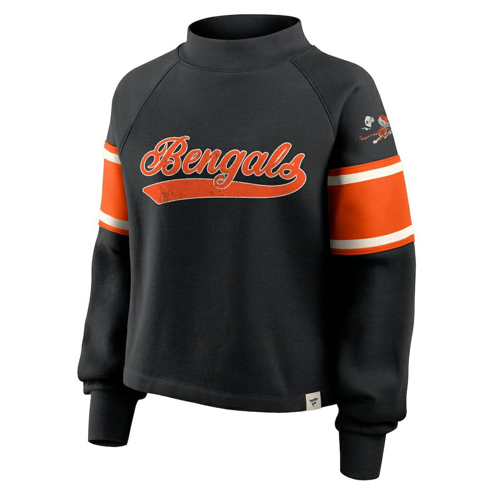 Cincinnati Bengals Oversized Hometown Toss Sweep Mock Neck Pullover Black